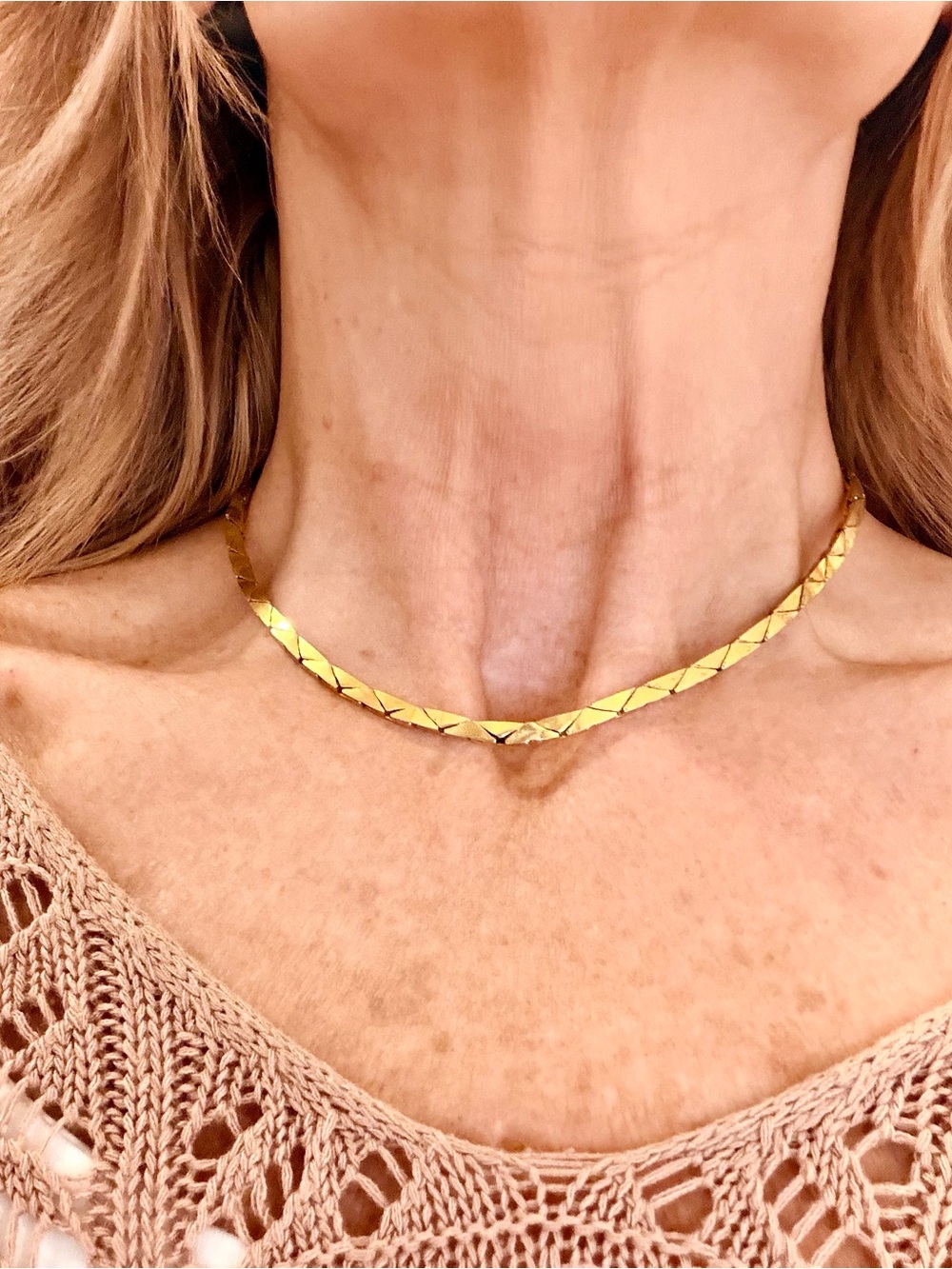 Vintage Napier Gold Chevron Cobra Choker Necklace 16.5” Signed 80’s.